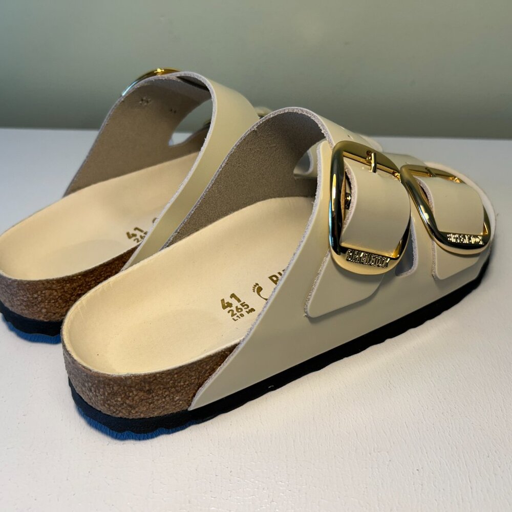 Birkenstock Arizona Big Buckle Natural Leather Patent Sandals - Picture 10 of 15